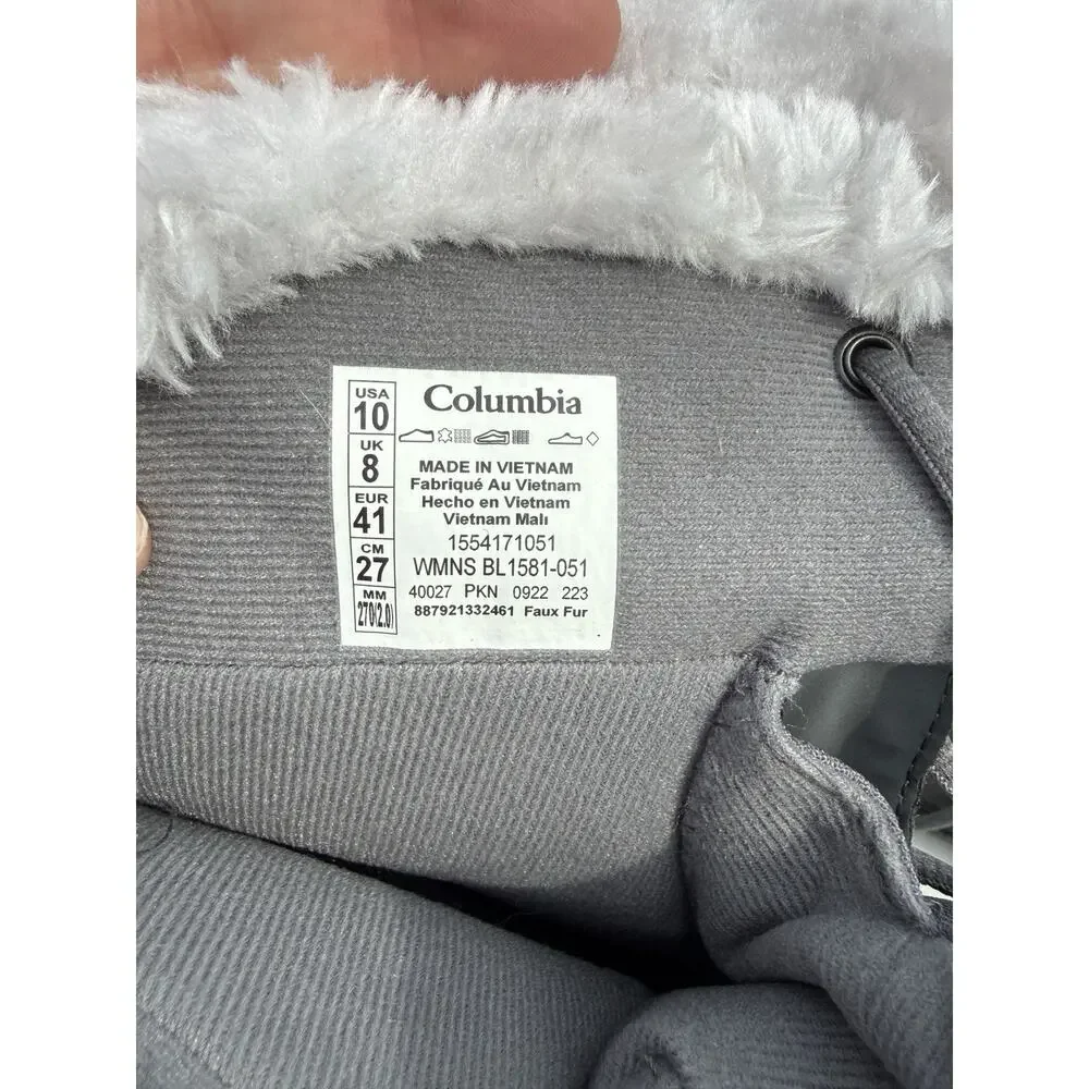 Women's 10 M Columbia Minx Mid II Snow Waterproof Boots Insulated Gray Faux Fur